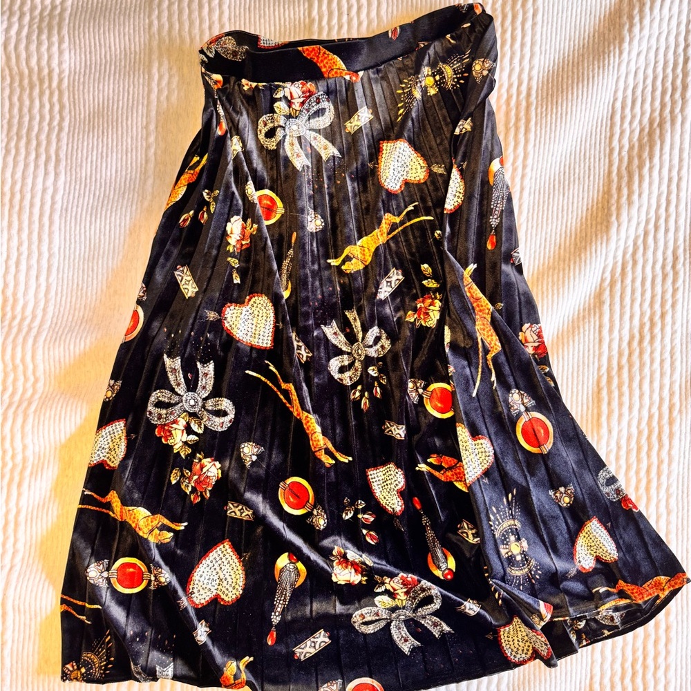 Anthropologie Maeve Black and Gold Velvet Midi Skirt